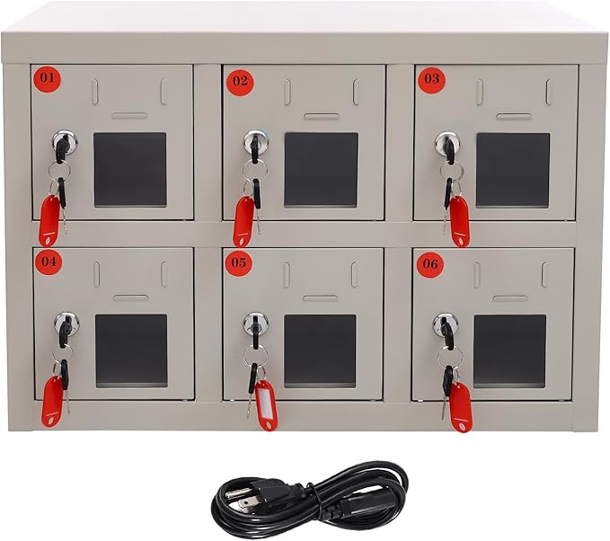 6 Door Cell Phone Locker with Charging Station, Rechargeable Mobile Device Phones Storage Cabinet with Anti-Interlocking Lock for Office Classroom Hotel (6 Slots)