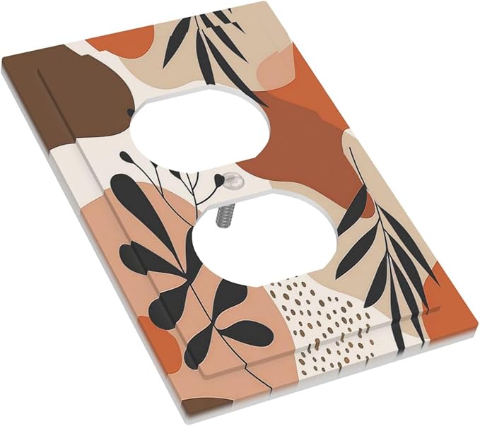 Outlet Covers Boho Botanical Orange Green Beige Minimalist 1 Gang Duplex Wall Plate Decorative Switch Plates Electrical Receptacle Faceplate Light Switch Cover for Bedroom living Room Decor