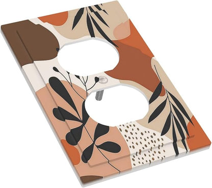 Outlet Covers Boho Botanical Orange Green Beige Minimalist 1 Gang Duplex Wall Plate Decorative Switch Plates Electrical Receptacle Faceplate Light Switch Cover for Bedroom living Room Decor