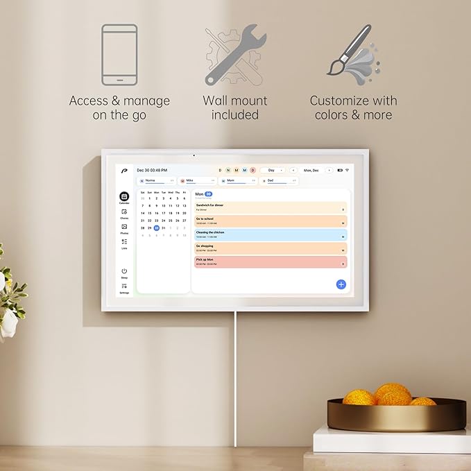 Digital Calendar, 15.6 inch Wall Planner & Chore Chart, Rechargeable Full HD Touchscreen Display, Portable Smart Family Organizer, Event Planner, Perfect for Family Schedules, No Subscription, Christmas Gifts for Dad Mom
