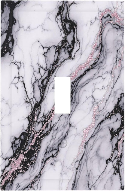 Decorative Light Switch Cover White Marble Pattern Black Lines Pink Lines 1 Gang Single Toggle Device Electrical Faceplate Switchplates Decorator Outlet Wall Plate for living Room