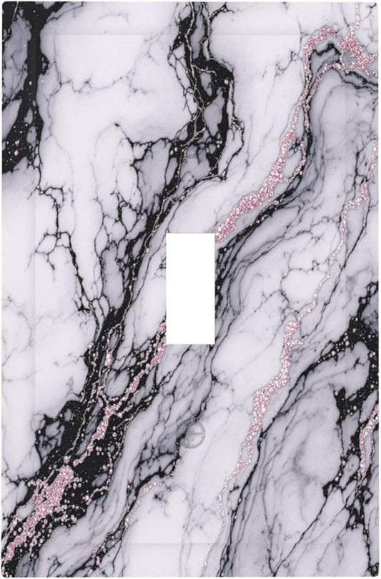 Decorative Light Switch Cover White Marble Pattern Black Lines Pink Lines 1 Gang Single Toggle Device Electrical Faceplate Switchplates Decorator Outlet Wall Plate for living Room