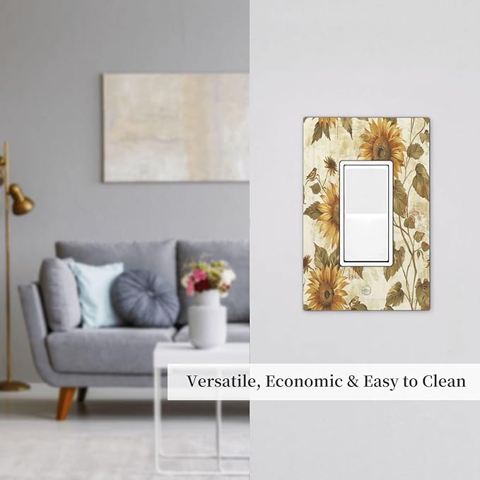 Decorative Outlet Covers Rustic Sunflower Floral Pattern 1 Gang Single Rocker Light Switch Cover Plate Wall Plates GFCI Faceplate for Bedroom Cabin Decor