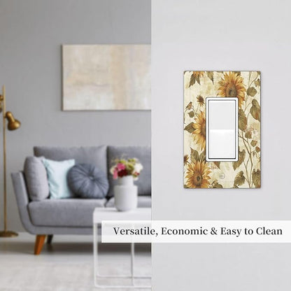 Decorative Outlet Covers Rustic Sunflower Floral Pattern 1 Gang Single Rocker Light Switch Cover Plate Wall Plates GFCI Faceplate for Bedroom Cabin Decor