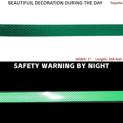 Non Fading Green Reflective Tape Outdoor Waterproof 1 inch Wide, High Visibility Warning Industrial Marking Tape, Safety Stickers (168 feet)