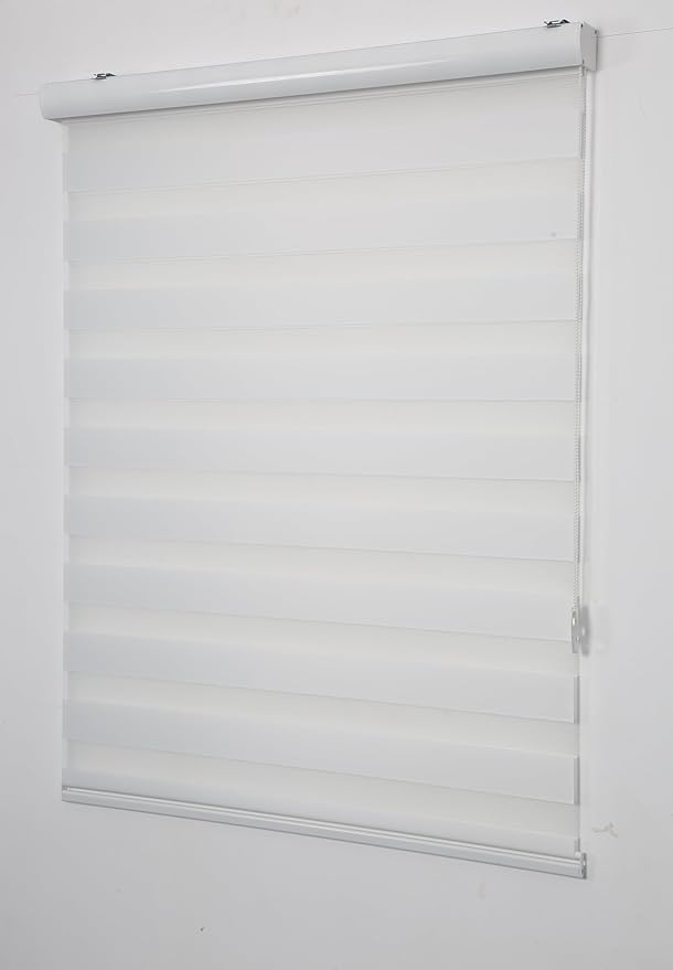 Shadesu Custom Size Zebra Blinds for Windows, 59" W x 72 H, White, Dual Layer Free-Stop Zebra Shades, Light Control for Day and Night, Sheer Blinds for Indoor Windows, Bedroom, Kitchen