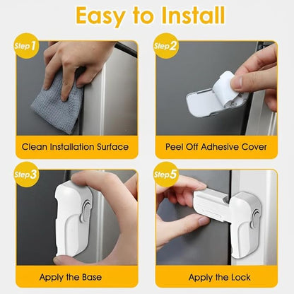 Fridge Locks for Kids - Fridge Lock & Refrigerator Lock, 2-Pack Dual Mode Child Proof Safety Lock, No-Drill 2 Extra Adhesive Freezer Lock & Freezer Door Latches to Keep Toddlers Safe (White)