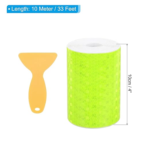 PATIKIL 4 Inch x 33 ft Reflective Tape, 1 Roll Waterproof Self Adhesive High Visibility Caution Warning Safety Tape Reflector with Scraper for Trucks Trailers Cars, Bright Green