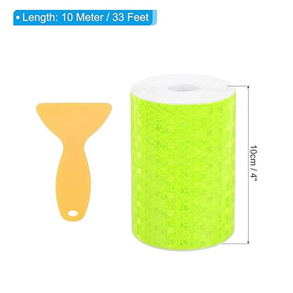 PATIKIL 4 Inch x 33 ft Reflective Tape, 1 Roll Waterproof Self Adhesive High Visibility Caution Warning Safety Tape Reflector with Scraper for Trucks Trailers Cars, Bright Green