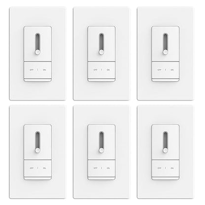 ELEGRP Slide Dimmer Switch for Dimmable LED, CFL and Incandescent Light Lamp Bulbs, Single Pole or 3-Way, Full Control with Preset, Rocker Paddle, Wall Plate Included, UL Listed (6 Pack, Matte White)