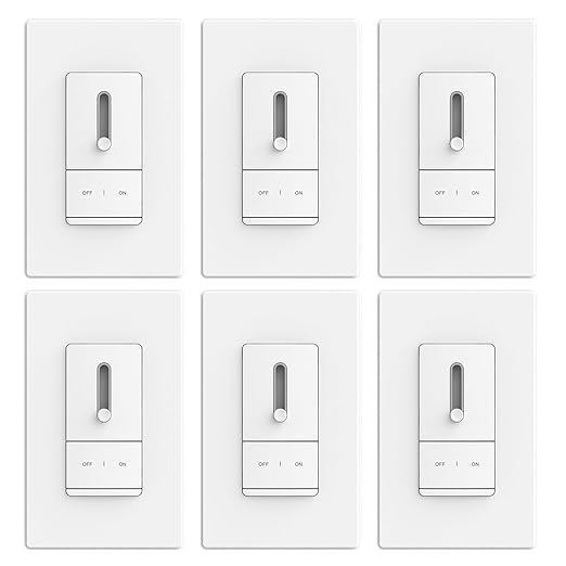 ELEGRP Slide Dimmer Switch for Dimmable LED, CFL and Incandescent Light Lamp Bulbs, Single Pole or 3-Way, Full Control with Preset, Rocker Paddle, Wall Plate Included, UL Listed (6 Pack, Matte White)