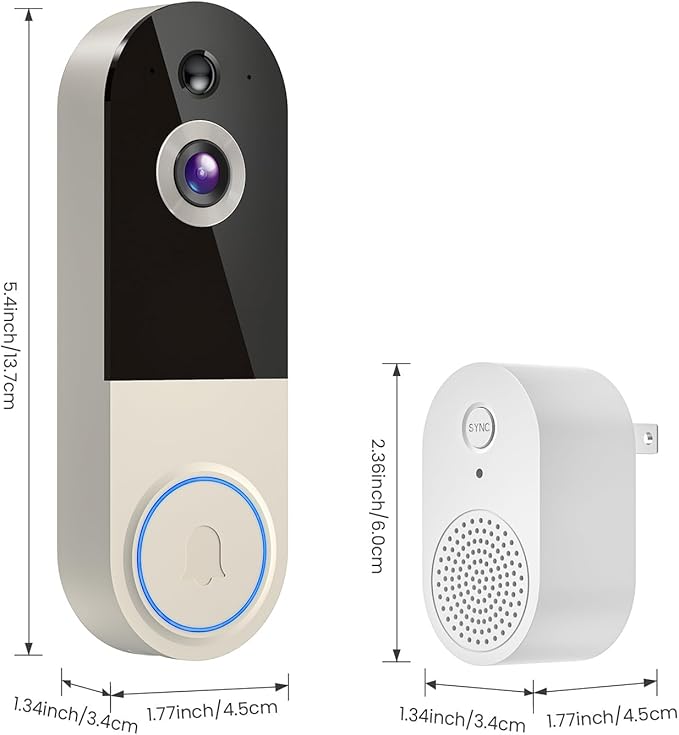 Wireless Doorbell Camera with Rechargeable Battery, 1080P Resolution, 2-Way Audio, Night Vision, AI Human Detection, Cloud Storage, 2.4G WiFi