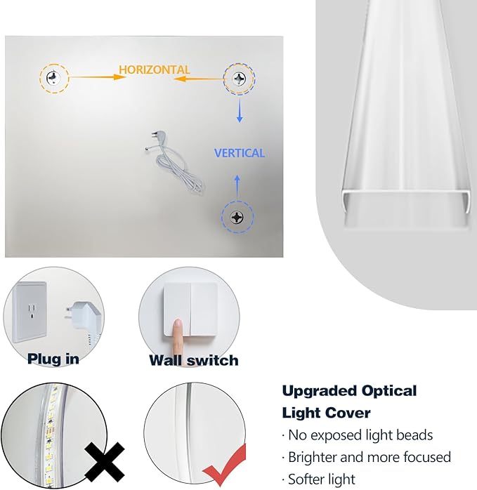 Niccy 36" x 28" LED Bathroom Mirror with Lights, Backlit and Front Lit, Lighted Vanity Mirror for Wall with 3 Colors, Anti-Fog, Shatter-Proof, Memory for Bedroom, Horizontal/Vertical