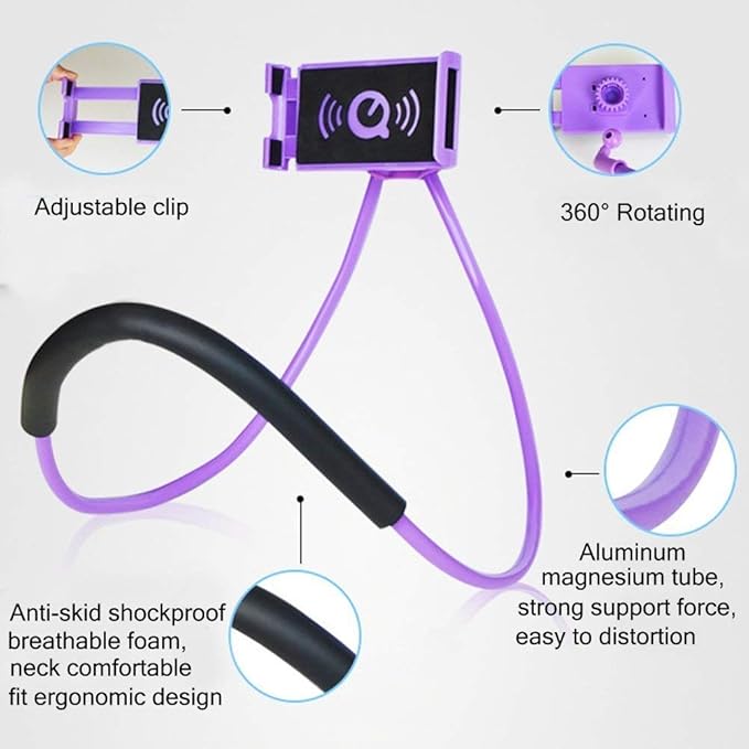 Chapter Seven Universal Smart Mobile Phone Stand,Hanging on Neck Cell Phone Mount Holder, Flexible Lazy Bracket DIY Free Rotating for Multiple Functions (White)