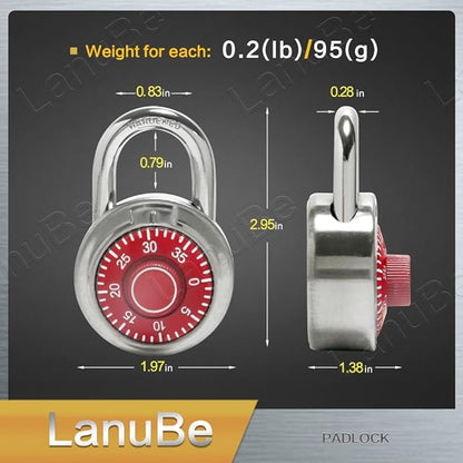 LanuBe Standard Dial Combination Lock, 2 in. Wide, with Different Combinations, Red Turnplate, Pack of 24; Lock for School, Employee, Gym Sports Locker, Case, Toolbox and so on