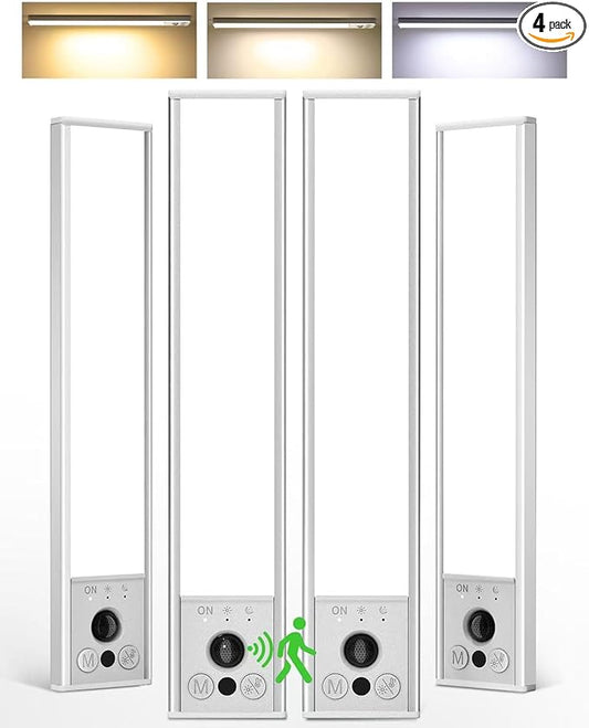 EZVALO 4-Pack Under Cabinet Lights, 2300mAh Rechargeable Motion Sensor Light Indoor, Wireless Closet Lights Battery Operated, with 3 Color Temps, Dimmable, Magnetic, for Kitchen, Stair, Pantry(8inch)