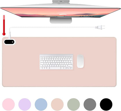 Konohan Heated Large Desk Mat PU Leather Warm Mouse Pad with 5 Heating Level & 4 Hour Auto Shut-Off Heating Keyboard Pad Warmer Gaming Mice Mat Only Supports 110v(Khaki Color,31.5" X 13")