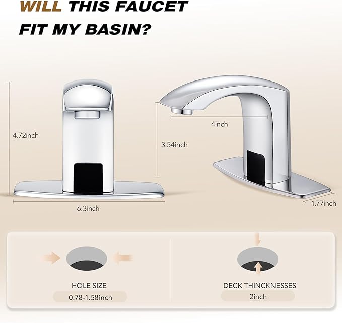 Gangang Commercial Touchless Bathroom Sink Faucet Cold and Hot Water Automatic Motion Sensor Basin Tap Mixer with Mixing Valve and Cover Plate (FBA 2)
