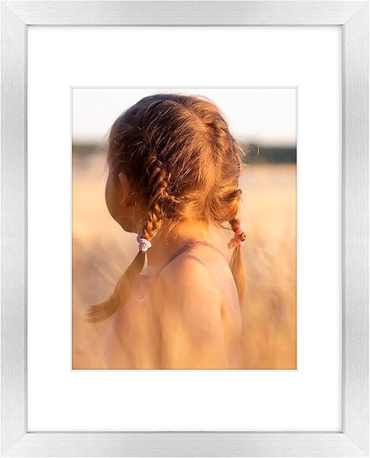 Golden State Art, 11x14 Picture Frame with Mat for 8x10 - High Definition Glass Wall Mounting Horizontal Vertical Display (Silver, 1 Pack)