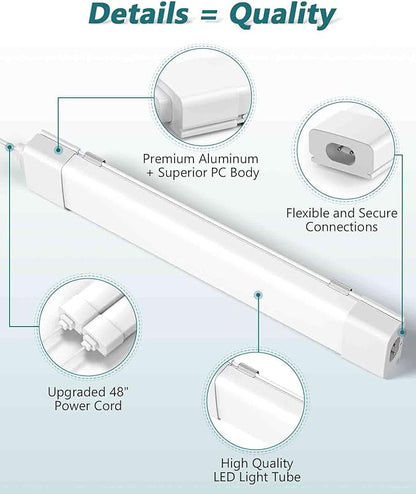 2 Pack Plug-in LED Shop Light, 4FT Tube, IP66 Waterproof and Linkable, 36W With Cord, 5000K Ceiling/Closet, 4000LM Under Cabinet for Room Garage