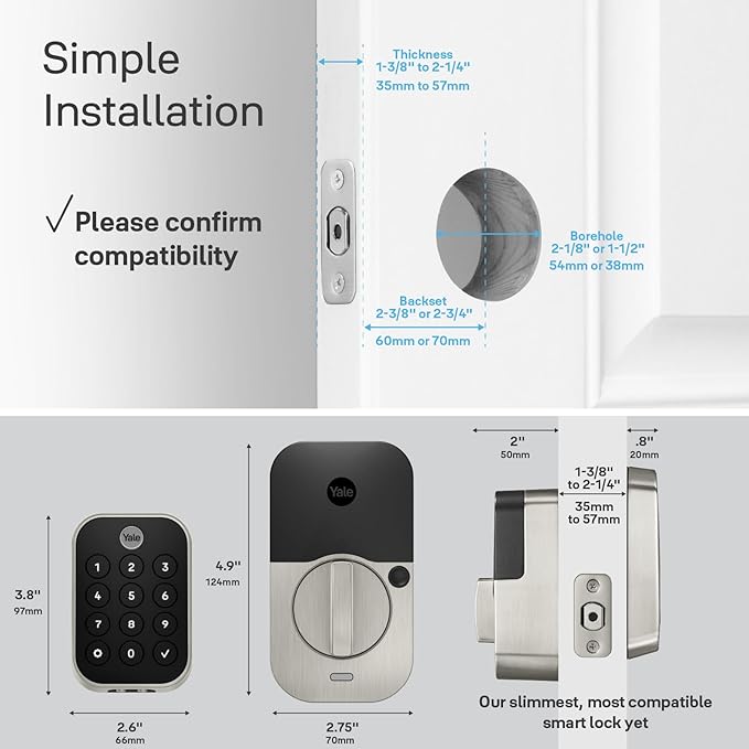 Yale Assure Lock 2 Deadbolt, Satin Nickel Keyless Entry Door Lock with Digital Touchscreen Keypad and Bluetooth Connectivity (No Wi-Fi), ‎YRD430-BLE-619