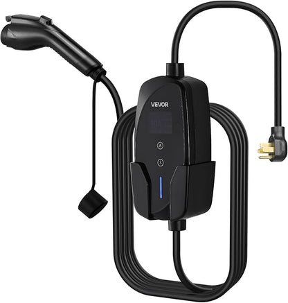 VEVOR Level 2 EV Charger, 40 Amp Adjustable Current, 240V Electric Vehicle Portable Charger with 25 ft Charging Cable, LCD Display, NEMA 14-50P Plug, Plug-in Home Car Charging Station for SAE J1772 EV