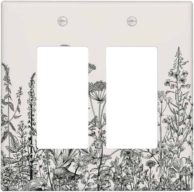 Decorative Outlet Covers Beige Skech Plant Leaves Flowers 2 Gang Wall Plate Double Rocker Two Switch Wall Cover Plate Light Switch Cover Plate Faceplate for Country Bedroom Home Decor