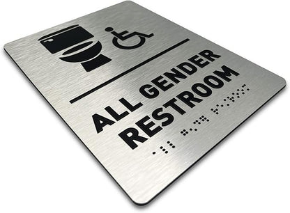 All Gender Bathroom Sign by GDS - ADA Compliant, Wheelchair Accessible, Raised Icons, & Grade 2 Braille - Includes Adhesive Strips for Easy Installation - All Gender Restroom Sign for Business, Bathroom Signs for Business, Restroom Signs - 6" W x 8" H ...
