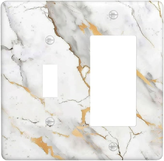 Outlet Covers Marbling Style White Background Gold Gray Stripes 1 Toggle 1 Rocker Combination Decorative Wall Plate Electrical Switch Plates Light Switch Cover Plate For Bathroom Kitchen