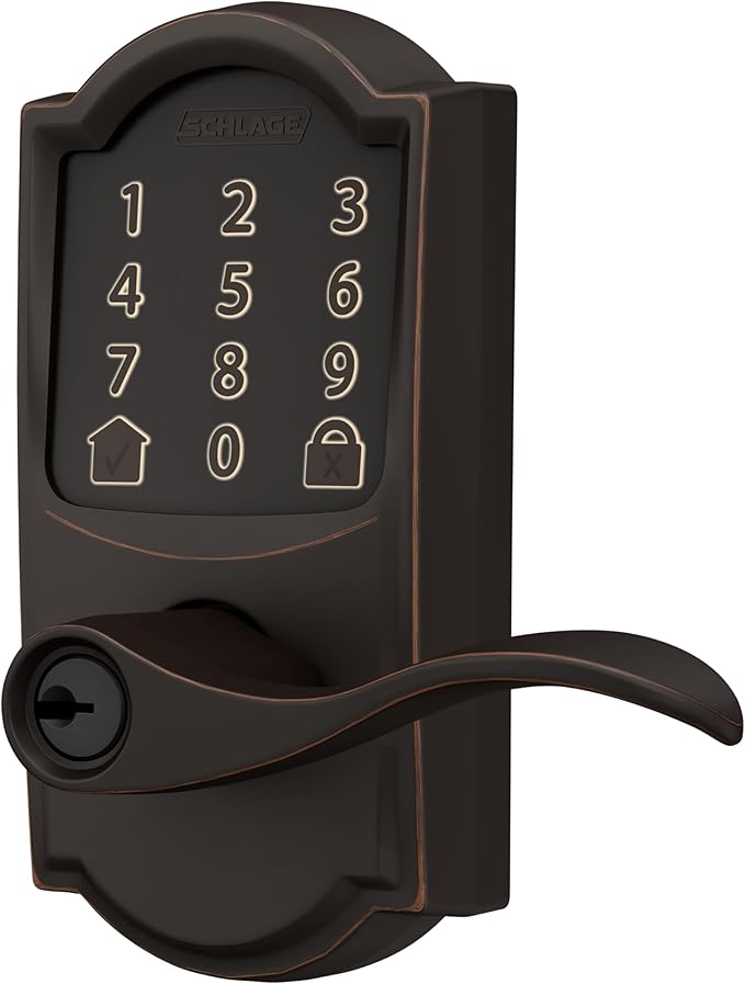 Schlage FE789WB CAM 716 Acc Encode WiFi Accent Lever Smart Lock, Keyless Entry Touchscreen Door Lock with Camelot Trim, Aged Bronze