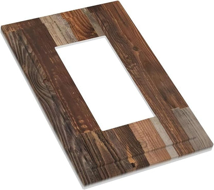 Vintage Brown Wooden Boards Print Wood Grain Decorative Outlet Covers 1 Gang Single Rocker Light Switch Cover Plate Wall Plates GFCI Faceplate for Farmhouse Home Decor