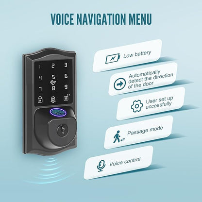 Smart Deadbolt Fingerprint Door Lock with Handle, App Control, Touchscreen Keypad Keyless Entry Door Lock Set with Doorbell, Voice Prompts, Auto Lock, 300+ User Capacity, Matte Black