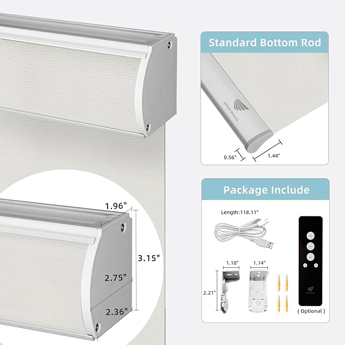 SmartWings Motorized Smart Roller Shades in Light Filtering, Electric Blinds with Remote for Windows Compatible with Alexa/Google Home/Homekit, Customized, Safari Translucent Ivory