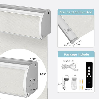 SmartWings Motorized Smart Roller Shades in Light Filtering, Electric Blinds with Remote for Windows Compatible with Alexa/Google Home/Homekit, Customized, Safari Translucent Ivory