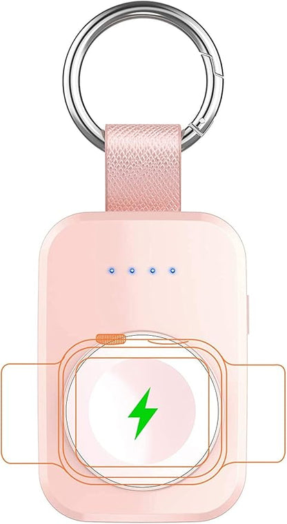 i.VALUX Portable Wireless Charger for Apple Watch Series 11/10/9/8/UItra/7/6/5/4/3/2/SE, Compact Magnetic iWatch Charger 1000mAh Power Bank Travel Keychain Style Gift for Mother Girl Birthday-Pink