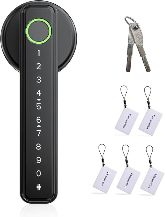 Fingerprint Door Lock Smart Door Lock with Keypad Keyless Entry Door Lock with Handle for Home Hotel Office Apartment Bedroom (Black) Ekwansetion
