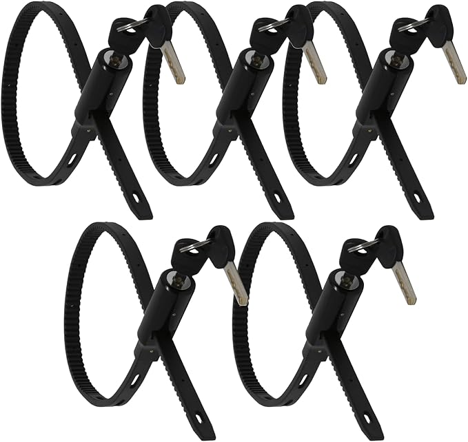Urban August Adjustable Zip Tie Lock for Refrigerator Door Cabinet Bike Stroller Helmet - Multi-Purpose Keyed French Door Lock - Stainless Steel Fridge Lock with Key (5 Pack Keyed Alike)