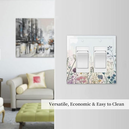 Colorful Wildflower Watercolor Dandelion Floral Decorative Outlet Covers 2 Gang Double Gfci Rocker Electrical Wall Panels Light Switch Cover Plate For Cabin Home Decor
