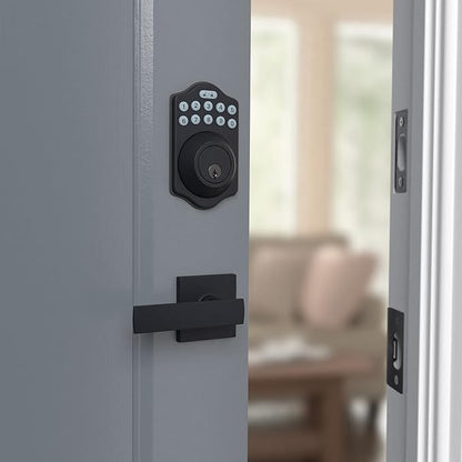 Amazon Basics Traditional Electronic Keypad, Keyless Entry Door Lock Deadbolt with Handle Set, Key Pad Front Door with Knob, Traditional Door Locks for Front Door, Door Handle, Matte Black, 6-Pack