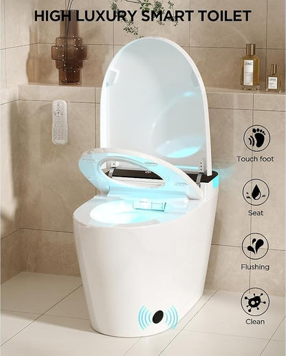 TDH Luxury Smart Toilet, Heated Seat with Warm Water Sprayer & Dryer, Walk Away Auto Flush and Close,One Piece Toilet for Bathrooms with Remote Control