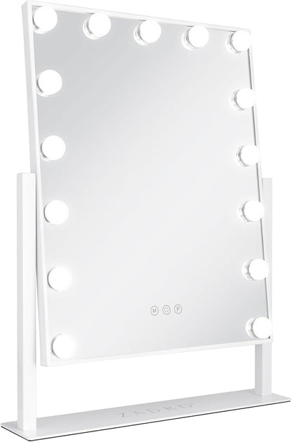 Zadro Hollywood Lighted Vanity Mirror with 15 LED Bulbs, 3 Color Light Settings, 360° Rotation Makeup Mirror Head (21" H x 18" W | 1X | White)