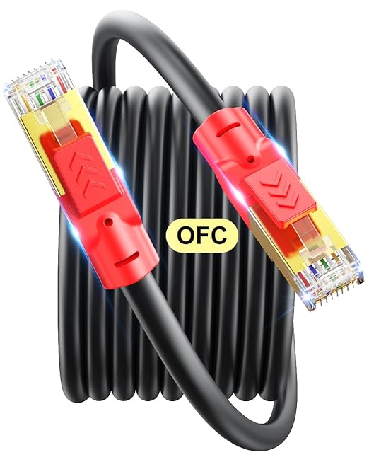 SNANSHI Cat 8 Ethernet Cable 50ft Outdoor/Indoor- Heavy Duty High Speed 40Gbps 2000MHz Gaming Cord for PS5, Xbox, PC- Direct Burial Waterproof 26AWG SFTP Shielded LAN Cable for Garage, Security Camera