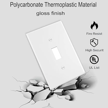 Toggle Light Switch Wall Plates 1-Gang Switch Electrical Cover Plate Unbreakable Thermoplastic Faceplate, White (6 Pack)