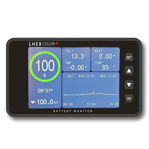 500A Battery Monitor with Shunt, 3.5" Color Screen RV Monitor with 16ft Cable, Support High Low Voltage Current Programmable Alarm for 8-120V Lifepo4, Lithium, Gel, Flooded Battery