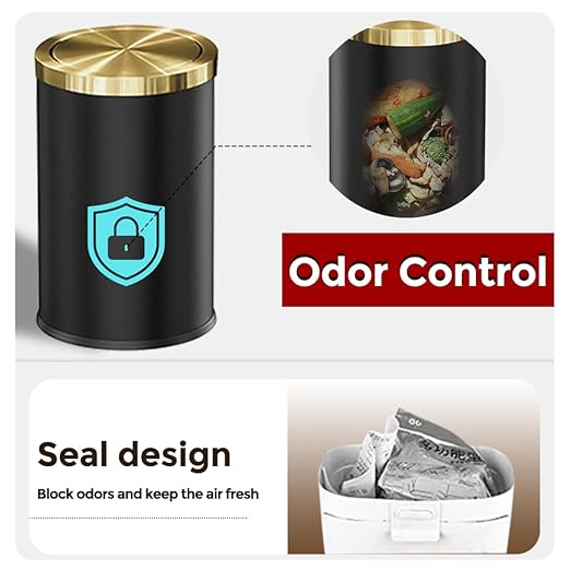 9L/2.4GAL Black Bathroom Trash Can,Gold Small Trash Can with Lid,Garbage cans for Bathroom, Hotel,Office,Lundry,Powder Room 【Perfect Christmas Gift Idea】 (ＢＬＡＣＫ)