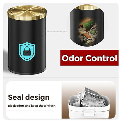 9L/2.4GAL Black Bathroom Trash Can,Gold Small Trash Can with Lid,Garbage cans for Bathroom, Hotel,Office,Lundry,Powder Room 【Perfect Christmas Gift Idea】 (ＢＬＡＣＫ)
