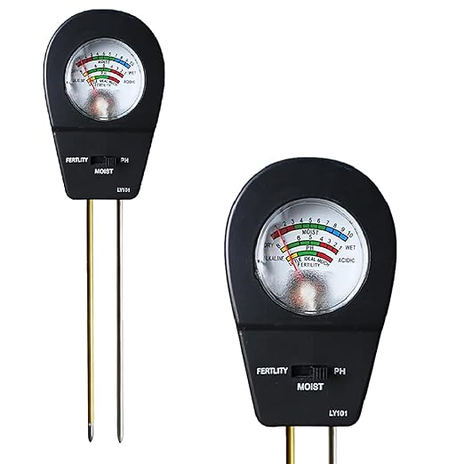 3-in-1 Soil Moisture Meter pH & Fertility Tester, No Battery Needed Plant Soil Test Kit for Houseplants, Garden, Lawn & Farm, Plug-and-Read Soil Acidity Meter for Indoor Outdoor Potted Plants (Black)