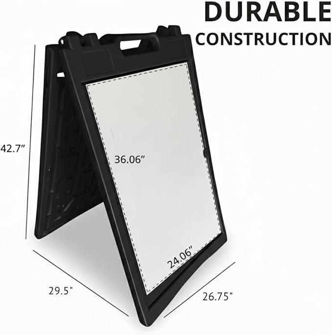 Deluxe A-Frame Sidewalk Sign, White, Double-Sided Display Board with Water-Fillable Base, 24x36 Inch Poster Size, Weather-Resistant PE Plastic (Black)