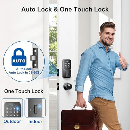 Keyless Entry Door Lock with 2 Door Knobs & Electronic Backlit Keypad, App Control Deadbolt Lock Support One-Touch Locking & Auto Locking,Easy Install, Anti-Peeping Code (01-Black)