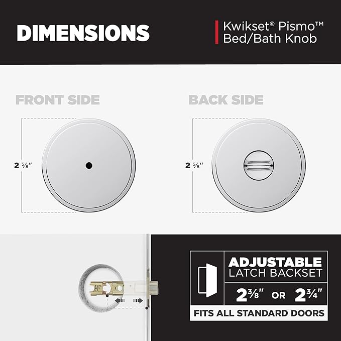 Kwikset Pismo Interior Privacy Door Knob with Lock, Door Handle For Bathroom and Bedroom, Polished Chrome Keyless Turn Lock Doorknob
